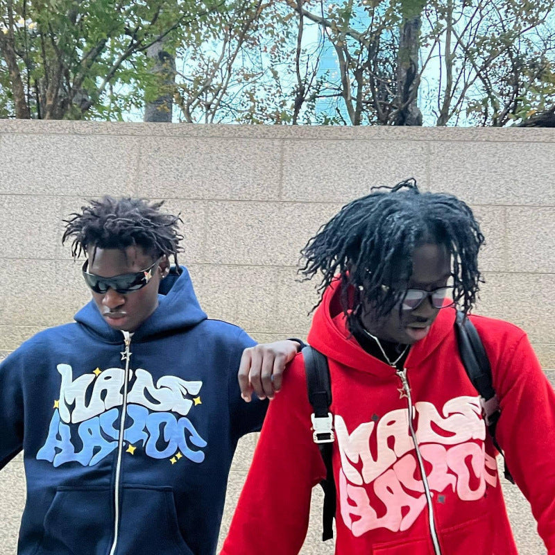 Zip Front Graphic Print Hoodie Moodwear