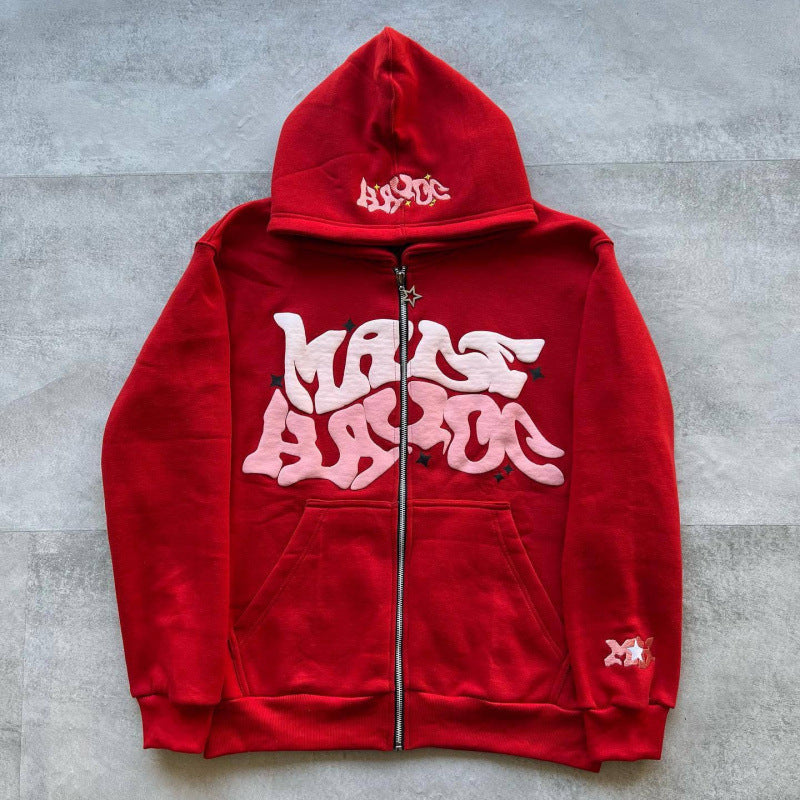 Zip Front Graphic Print Hoodie Moodwear