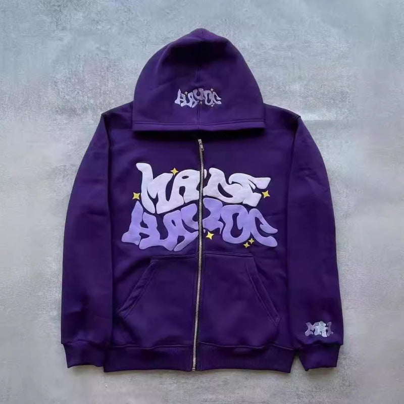 Zip Front Graphic Print Hoodie Moodwear