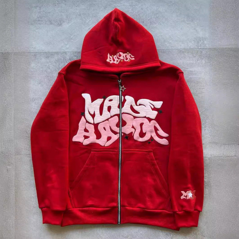 Zip Front Graphic Print Hoodie Moodwear