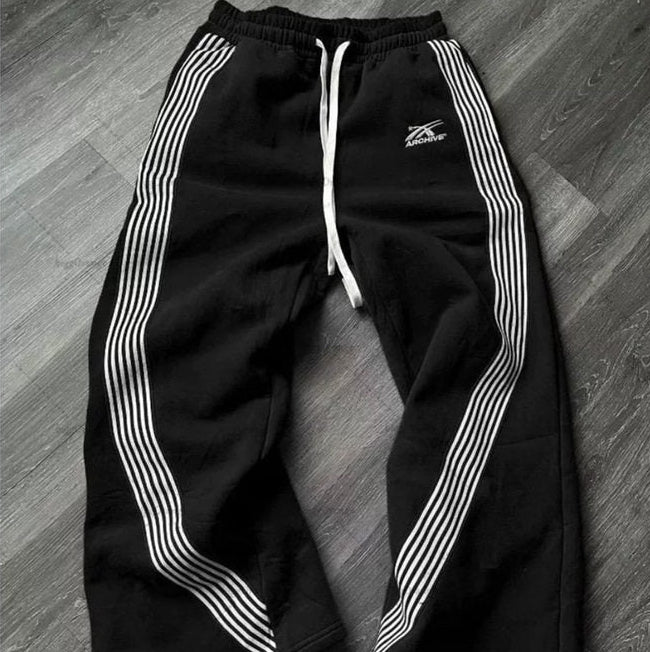 Striped Fleece-Lined Hoodie Pants Moodwear