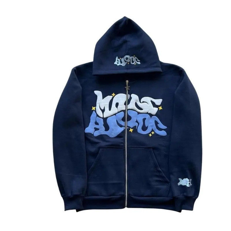 Zip Front Graphic Print Hoodie Moodwear