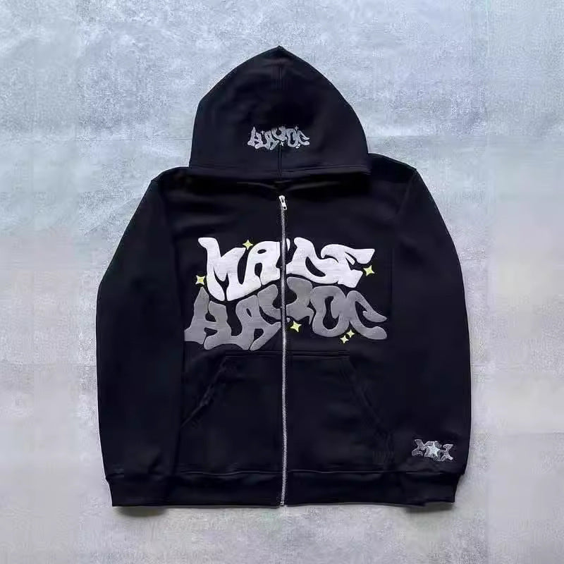 Zip Front Graphic Print Hoodie Moodwear
