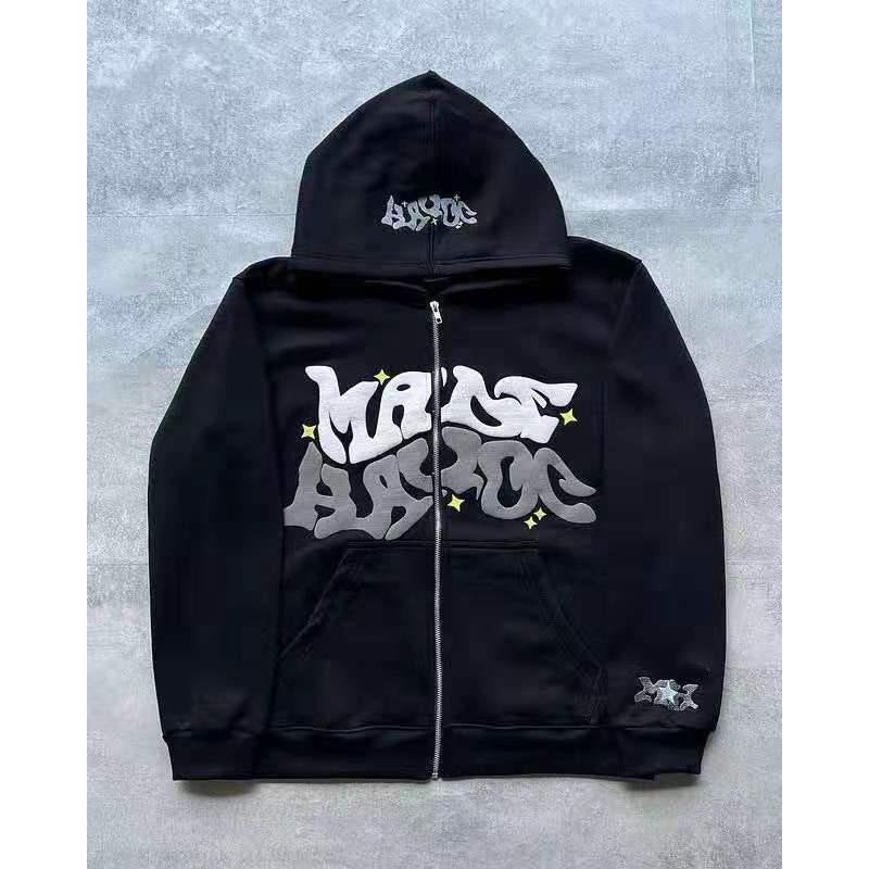 Zip Front Graphic Print Hoodie Moodwear