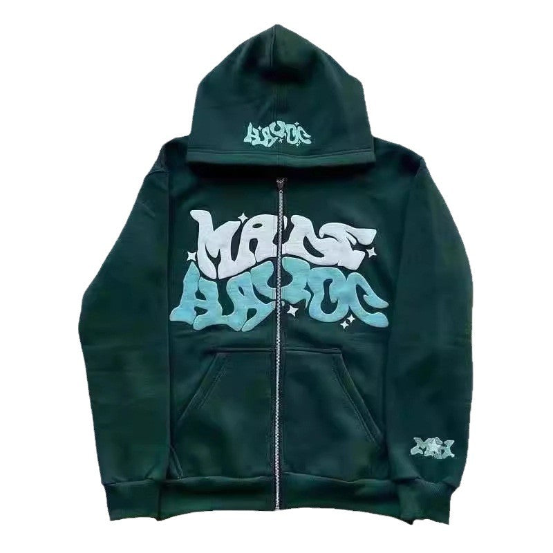 Zip Front Graphic Print Hoodie Moodwear