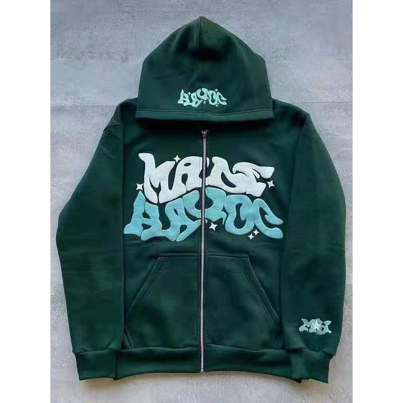 Zip Front Graphic Print Hoodie Moodwear