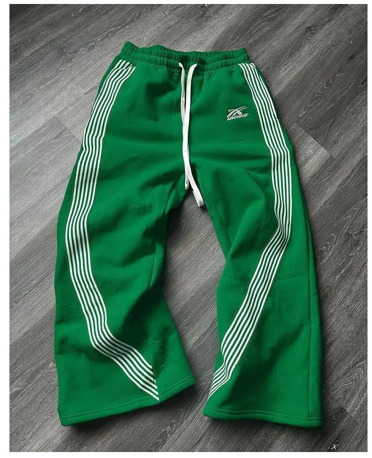 Striped Fleece-Lined Hoodie Pants Moodwear