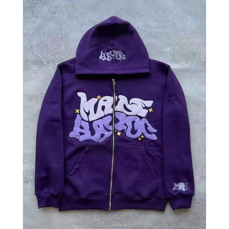 Zip Front Graphic Print Hoodie Moodwear