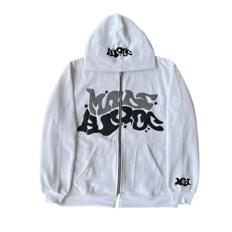 Zip Front Graphic Print Hoodie Moodwear