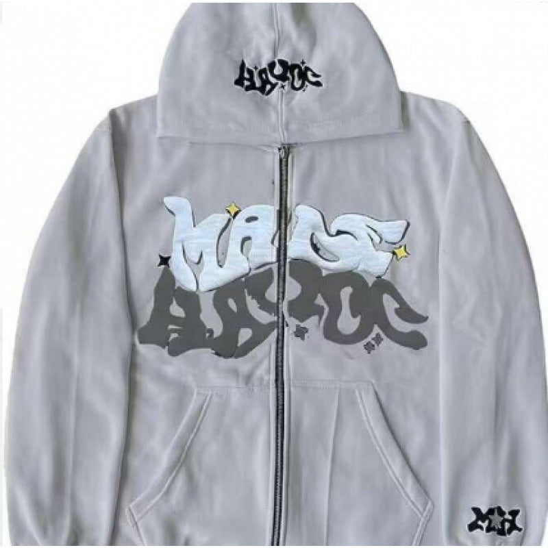 Zip Front Graphic Print Hoodie Moodwear